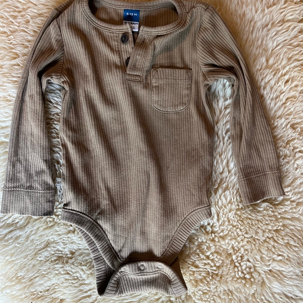 Ribbed Knit Henley Onsies Set in Neutral Tones - Picture 6 of 10